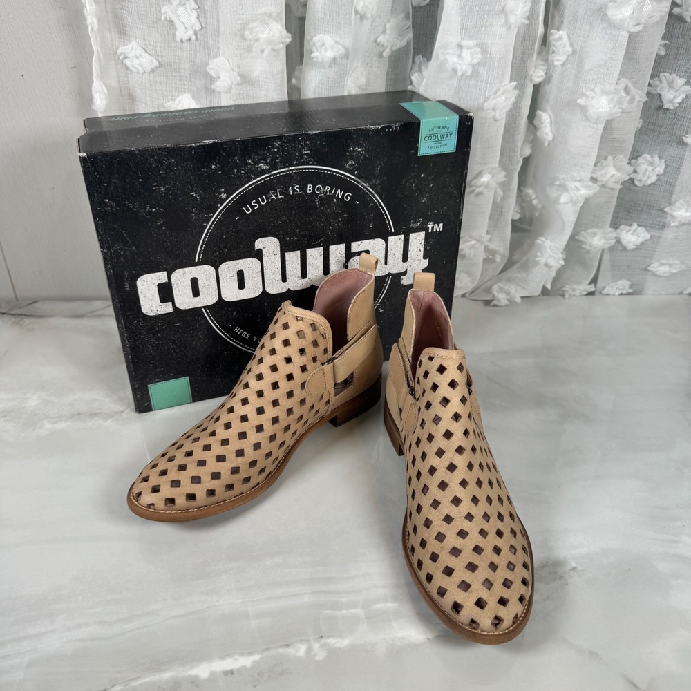 Coolway Cutout Ankle Boots‎ Booties Beige Laser Cut Leather Upper Boho Spain 39